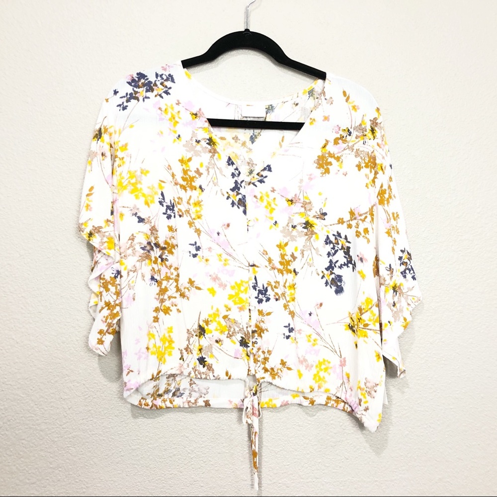 Abound Floral Kimono Sleeve Drawstring Blouse